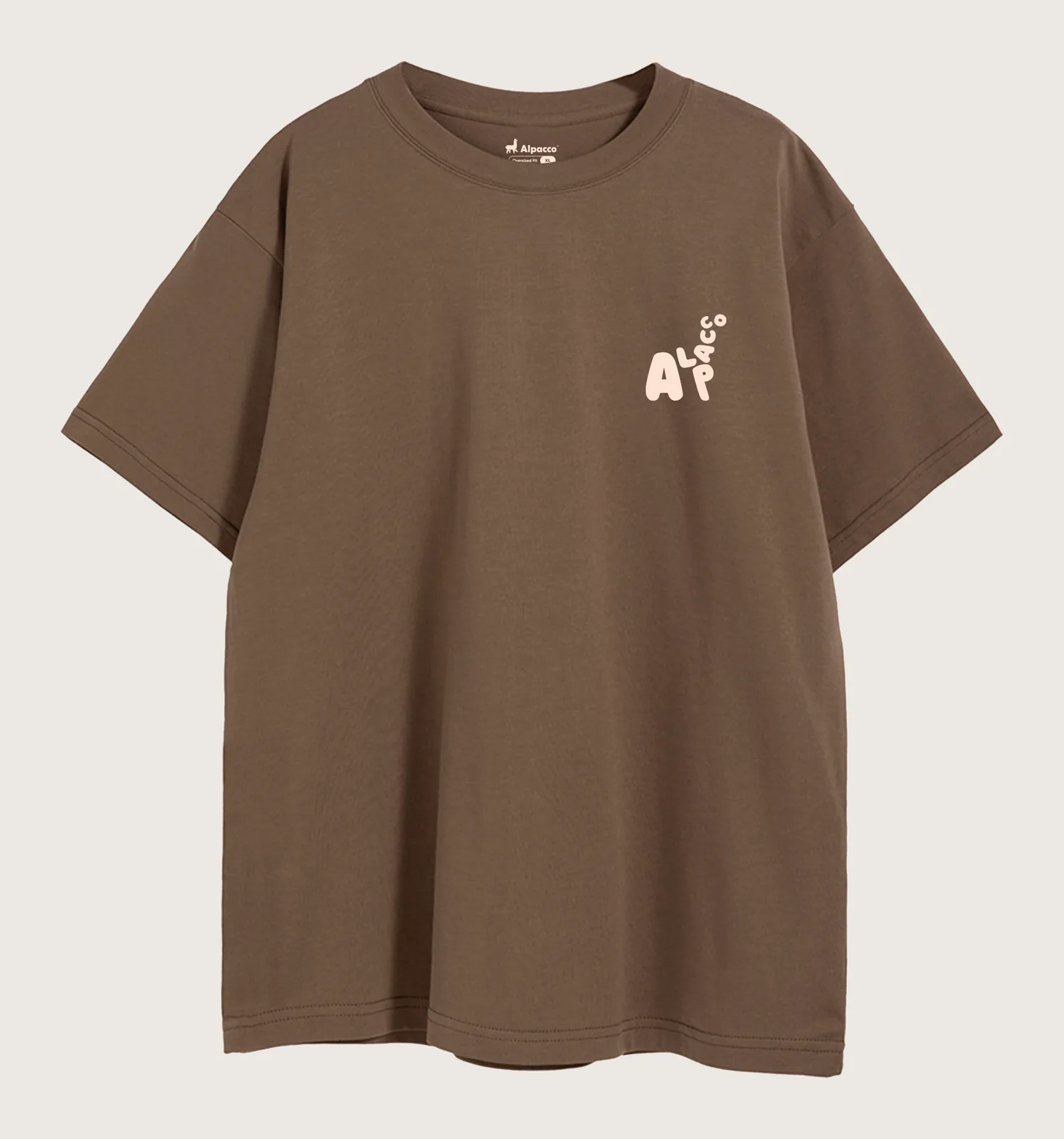 Cafe outfit ideas: Alpacco 260gsm oversized graphic tee in Coffee Brown, front with small alpaca logo