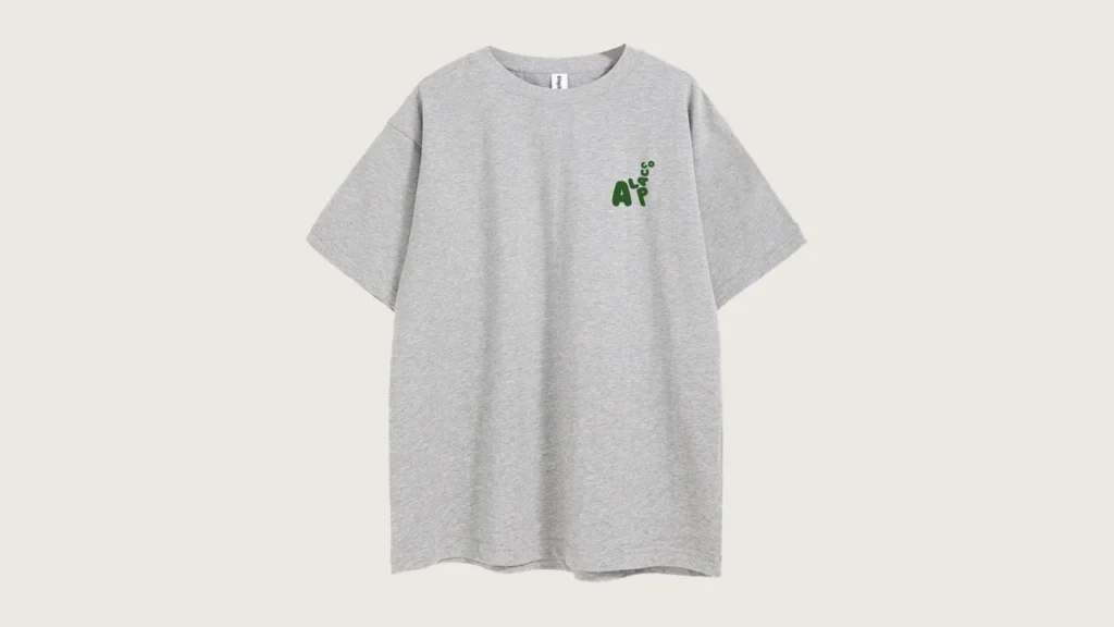 Oversize shirt size guide: Alpacco 260gsm oversized graphic tee in Light Grey, front with small alpaca logo