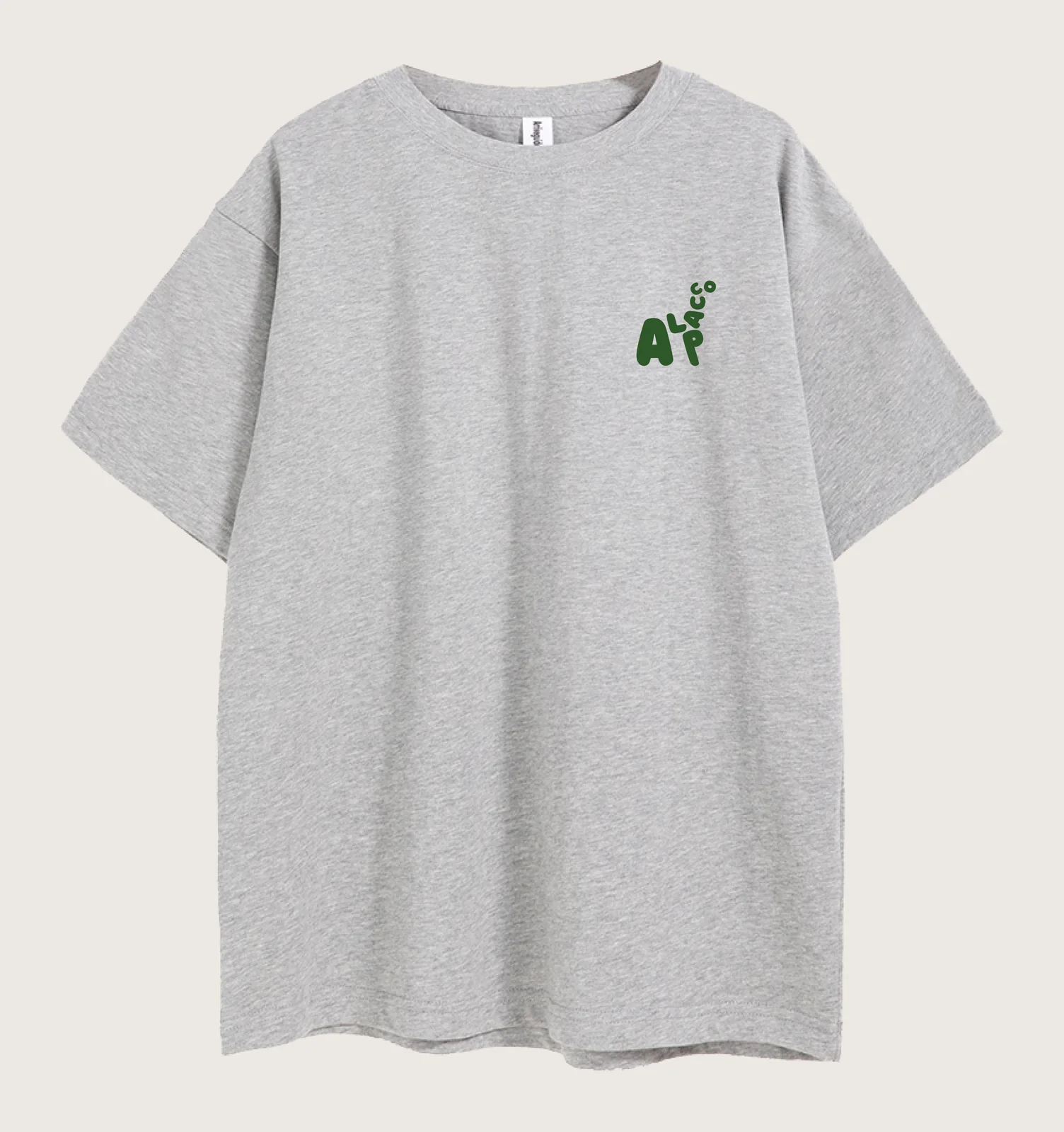 T shirt colour for tan skin: Alpacco 260gsm oversized graphic tee in Light Grey, front with small alpaca logo