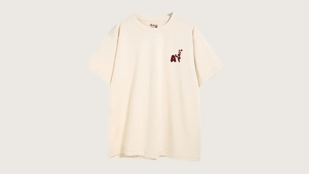 Heavyweight tee malaysia: Alpacco 260gsm oversized graphic tee in Malt, front with small alpaca logo