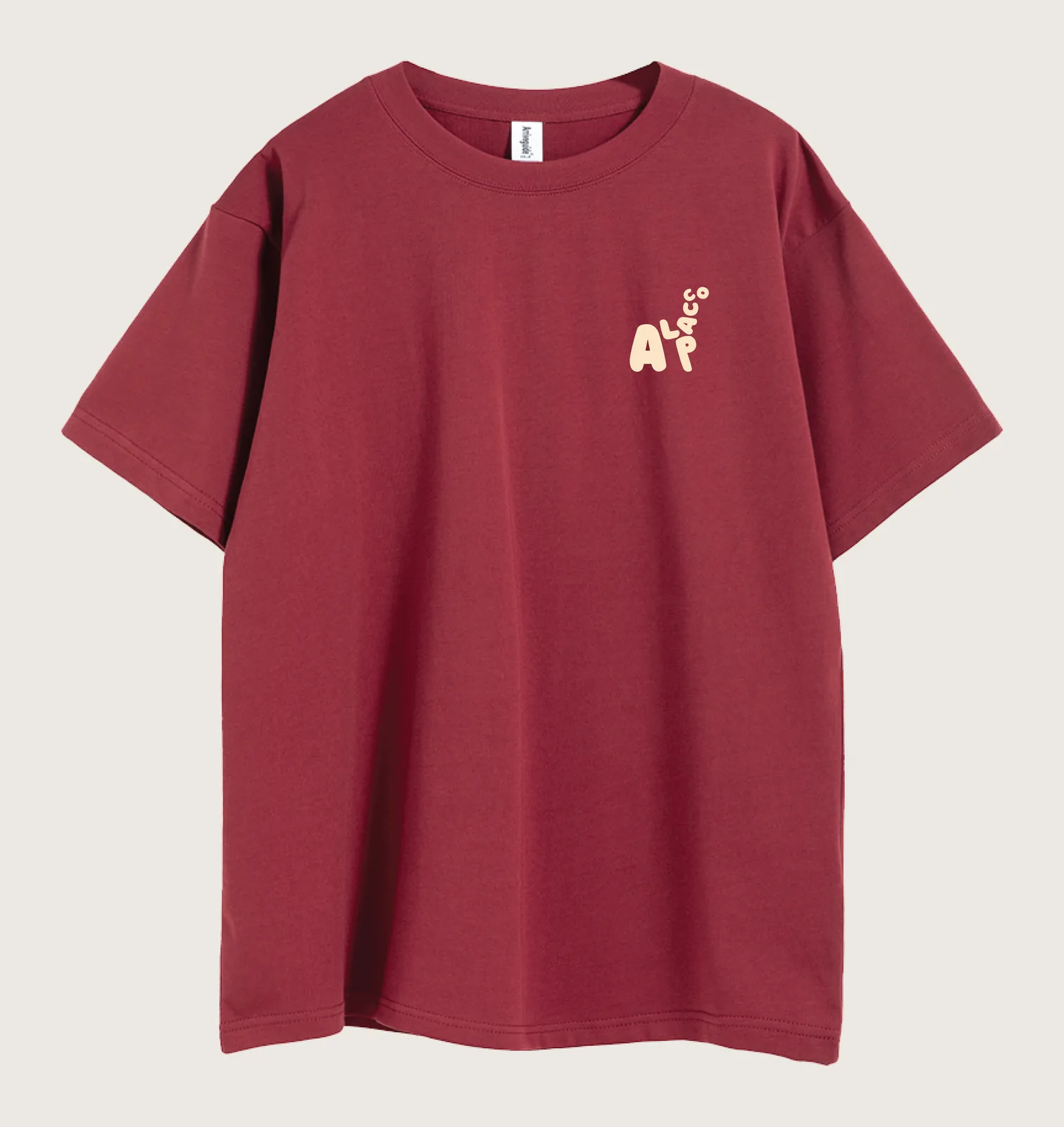 Heavyweight tee malaysia: Alpacco 260gsm oversized graphic tee in Maroon, front with small alpaca logo