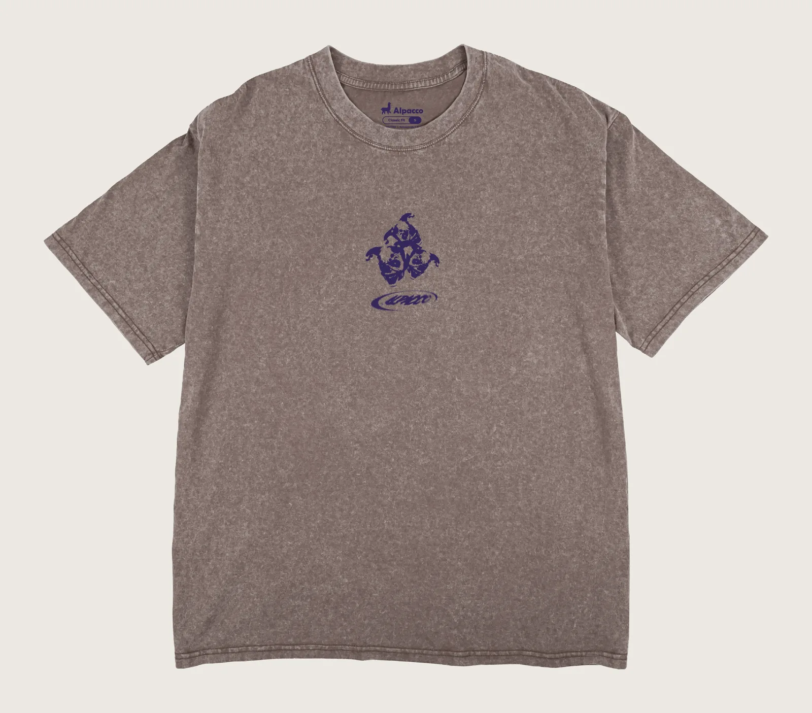 Streetwear outfits mens: Alpacco Blackwash Tee "No Fear Left" in brown acid-wash, front with small chest print
