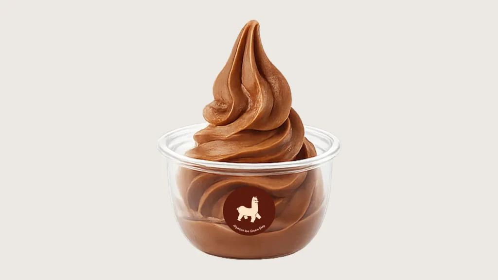 Chocolate soft serve klang: Alpacco chocolate soft serve in a small branded cup