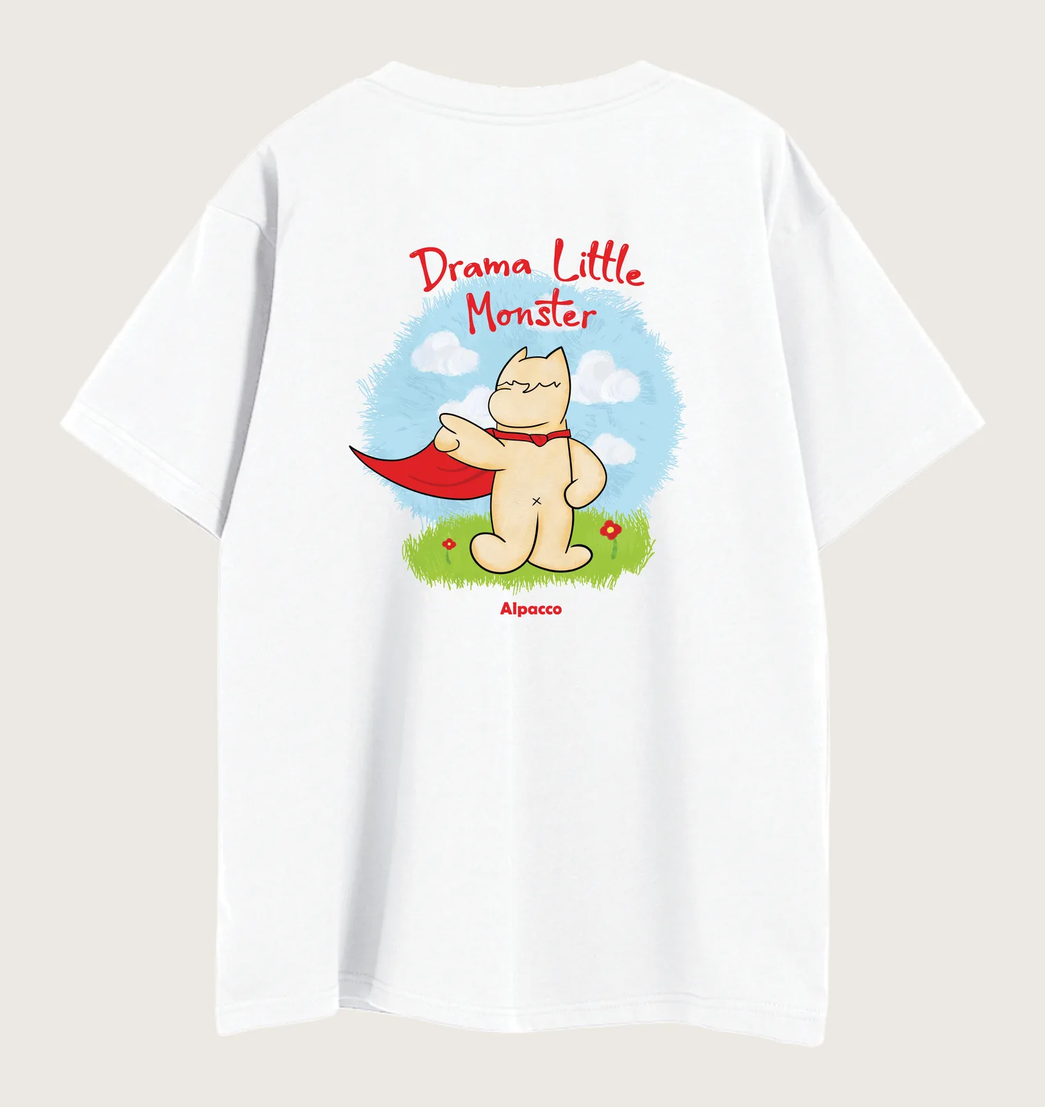 Alpacco little monster series: Alpacco "Drama Little Monster" 260gsm tee in white, back with alpaca monster illustration