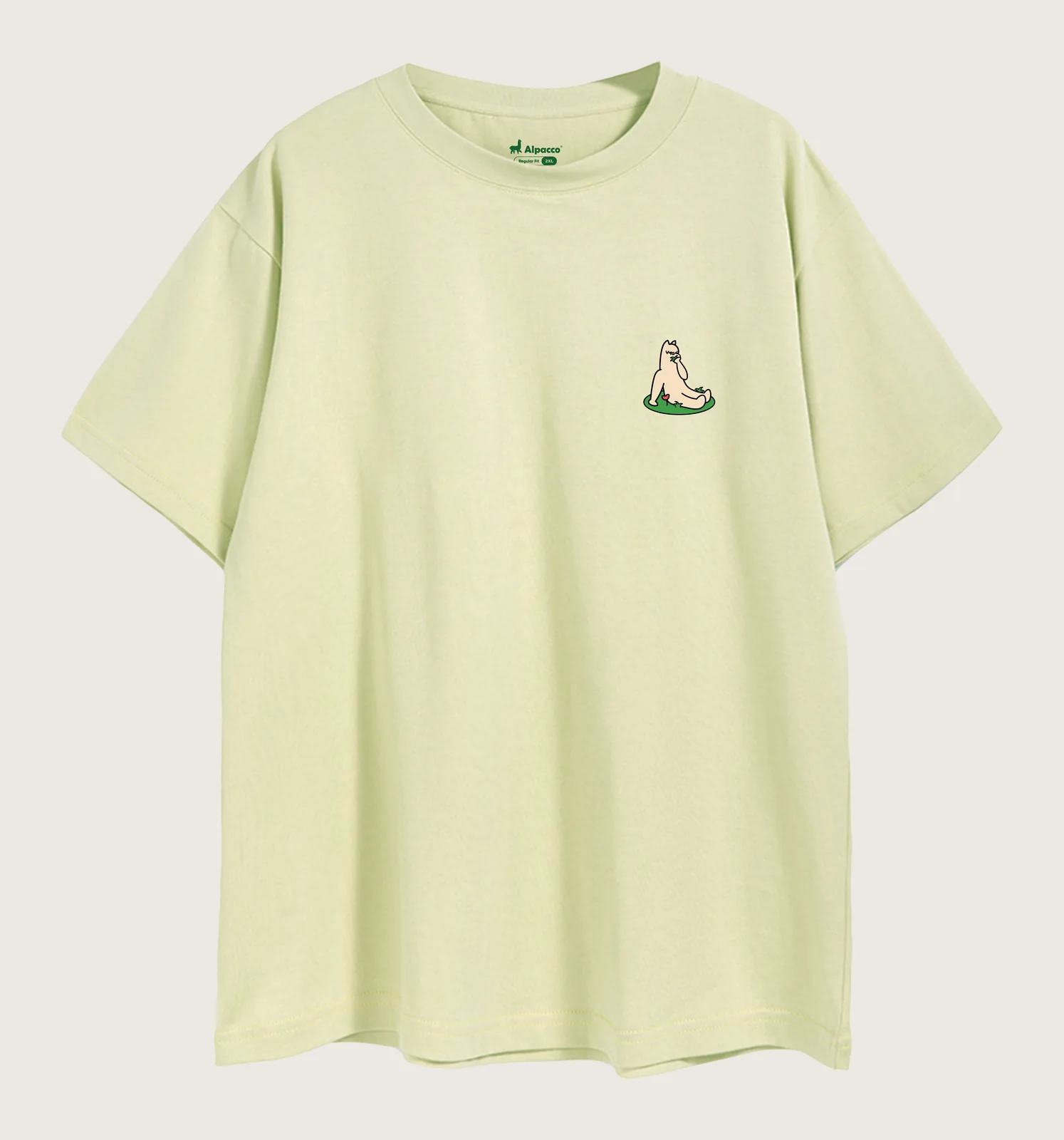 Birthday gift ideas malaysia: Alpacco "Foodie Mood" tee in pistachio light green, front with small alpaca chest print