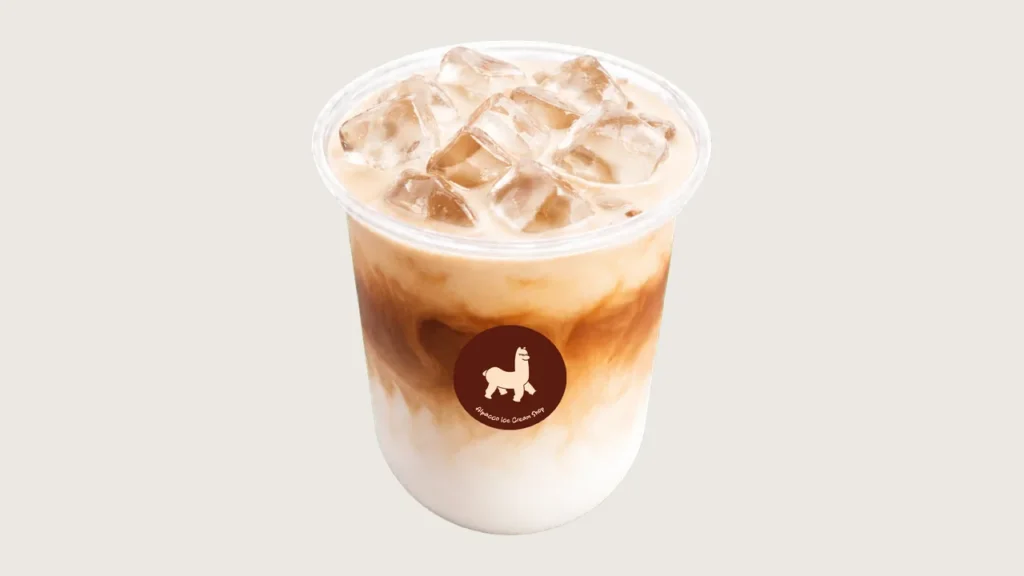 Customise drink less sugar: Alpacco iced coconut latte with layered milk and coffee