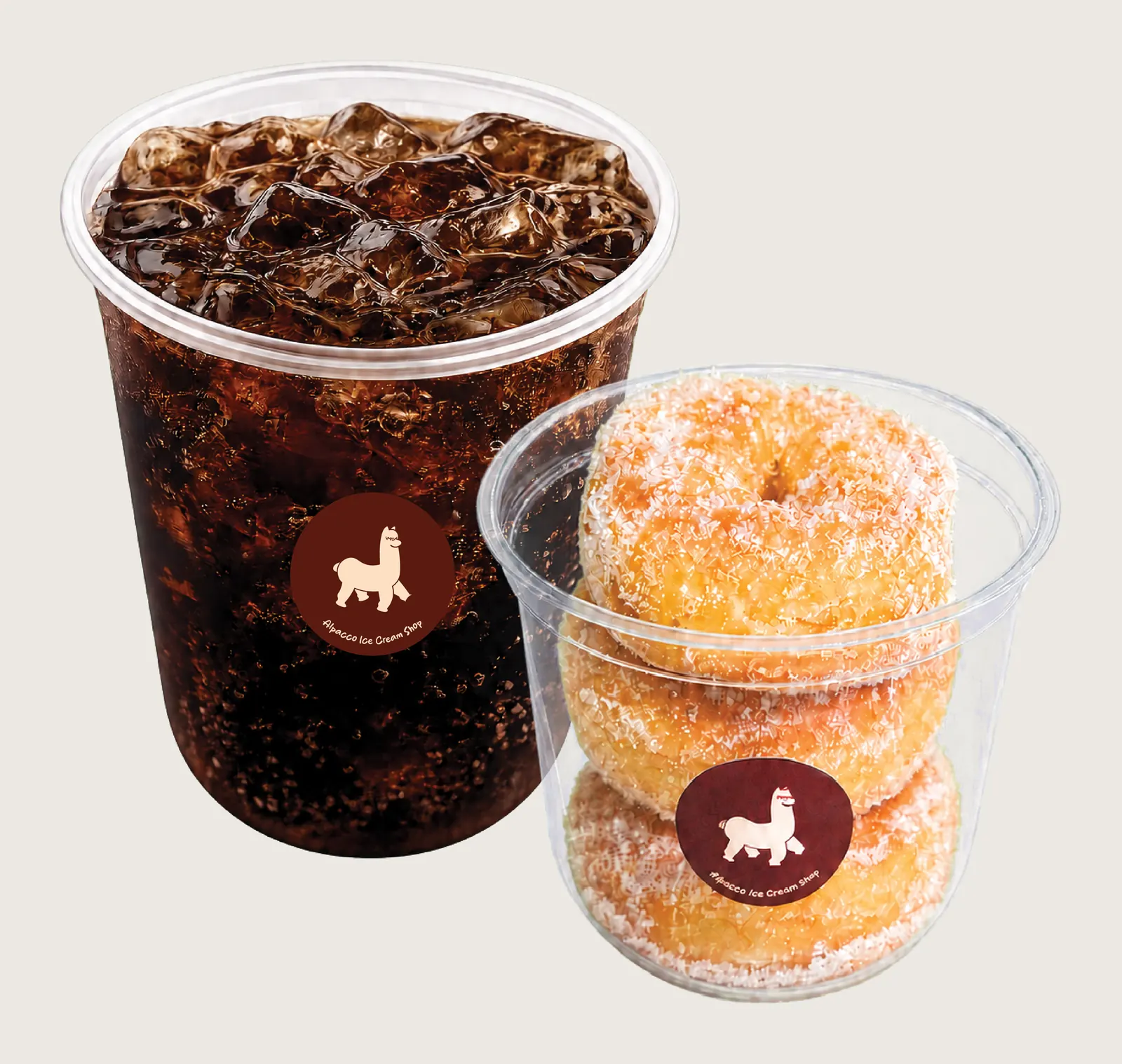 Floral coffee klang: Alpacco combo set: iced black coffee with a cup of mini sugar donuts