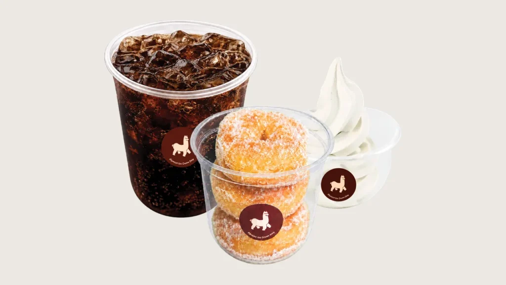 Why is soft serve smooth: Alpacco combo set: iced black coffee, a cup of mini sugar donuts and a cup of milk soft serve