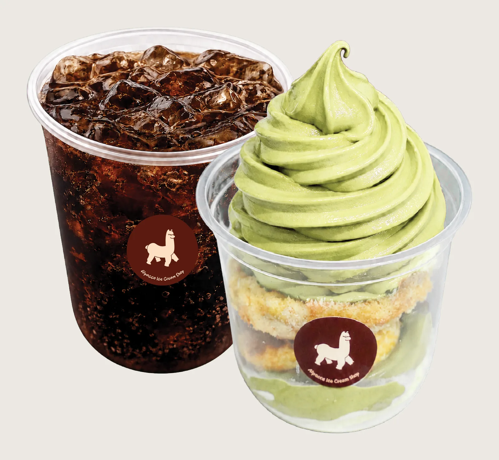 Dessert date klang: Alpacco combo set: iced black coffee, a cup of mini sugar donuts and a cup of pistachio soft serve