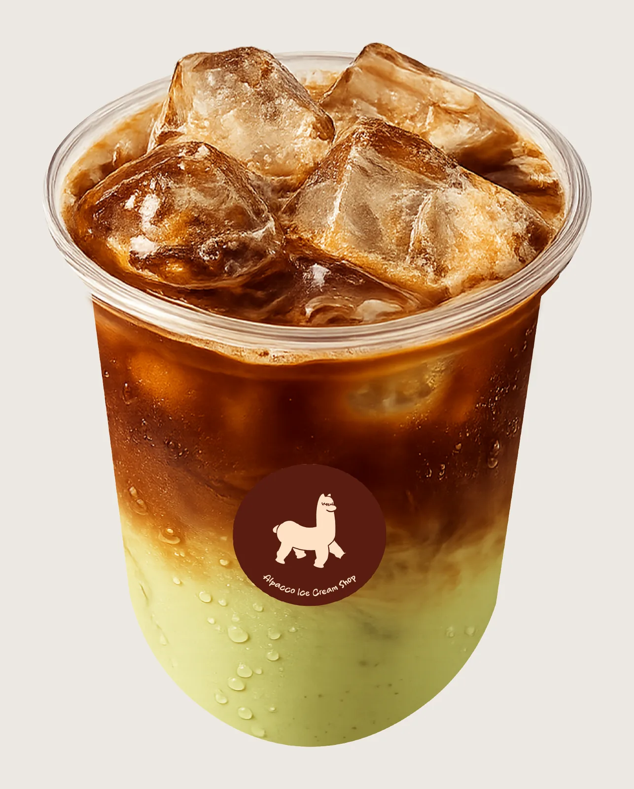 Alpacco: Alpacco iced pistachio americano, coffee layered over pistachio milk