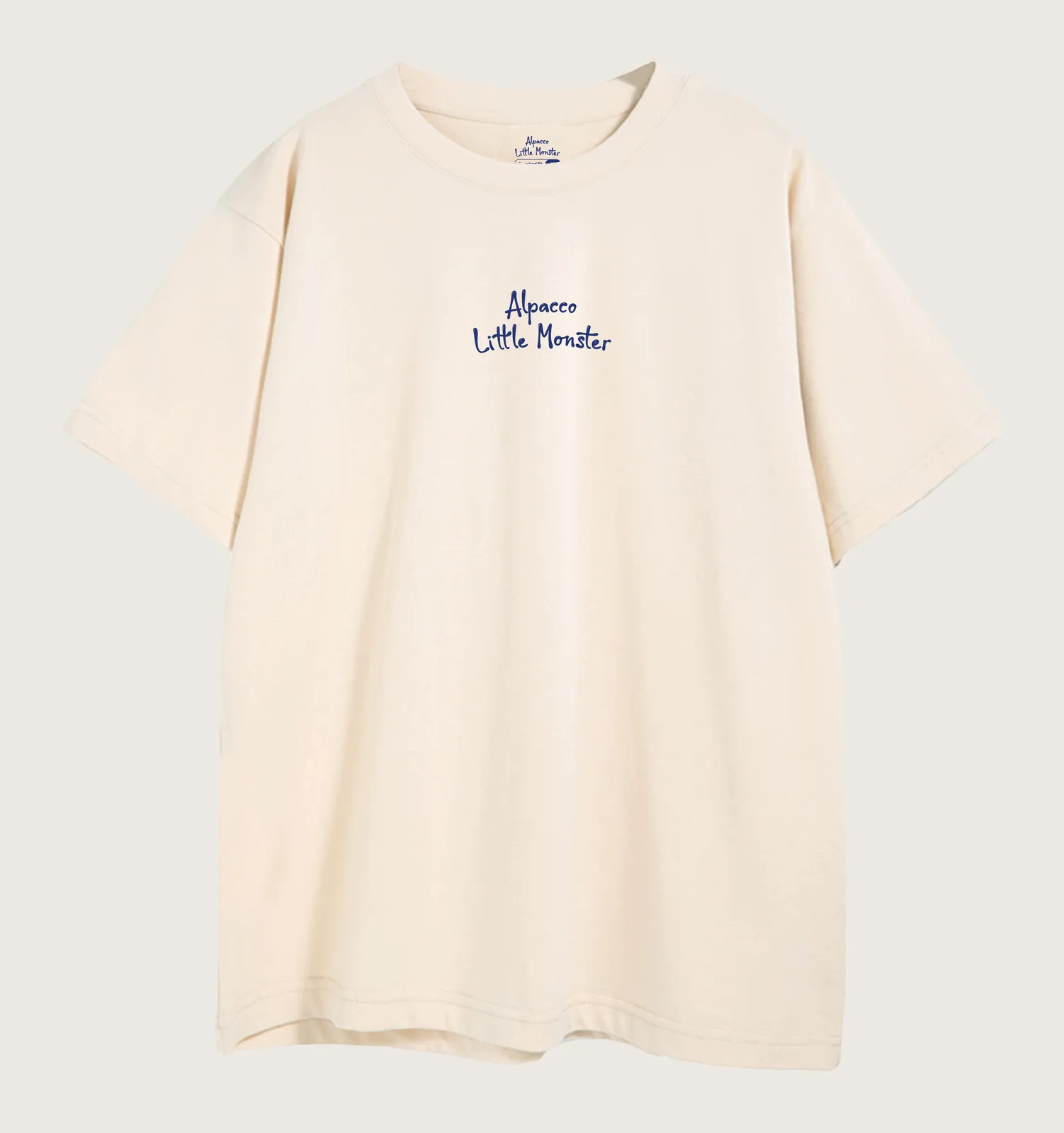 Christmas gift ideas malaysia: Alpacco OT Little Monster Series 260gsm tee in cream, front with "Alpacco Little Monster" chest script