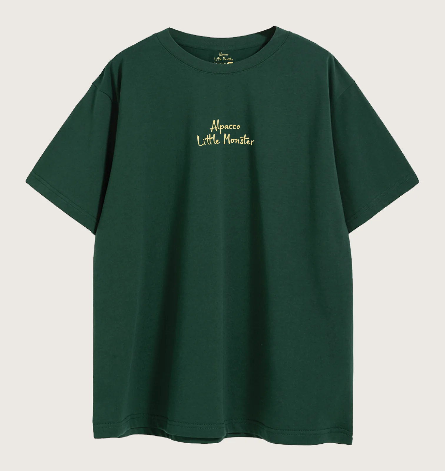 Couple t shirt malaysia: Alpacco OT Little Monster Series 260gsm tee in forest green, front with "Alpacco Little Monster" chest script