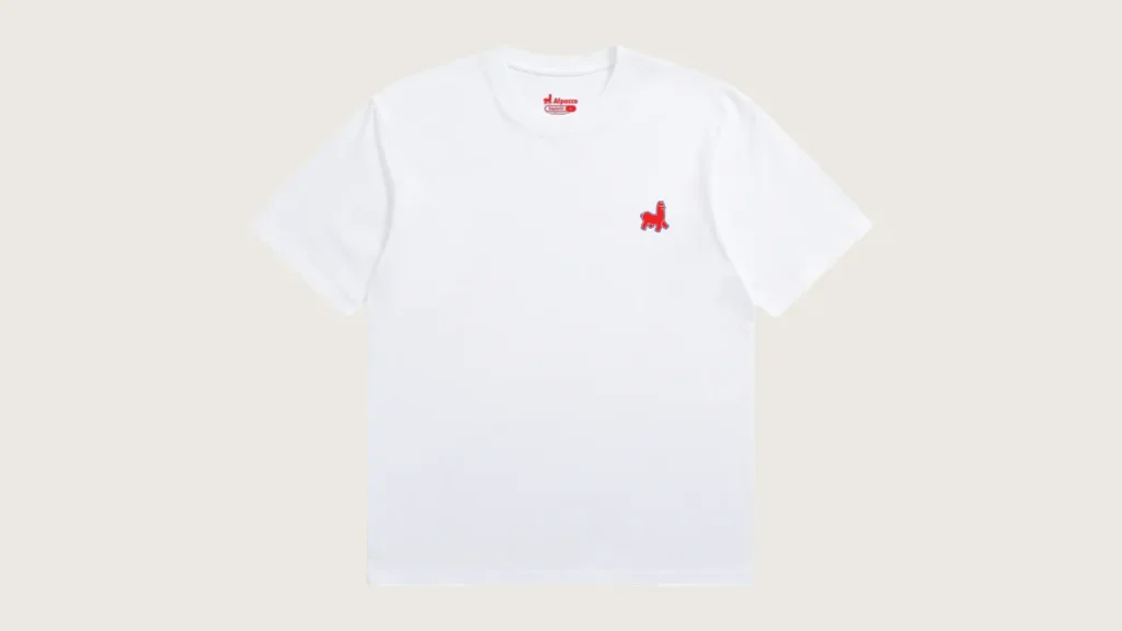 Maybank treatspoints redeem: Alpacco Logo Tee in Cloud White, front with small red alpaca logo on the chest