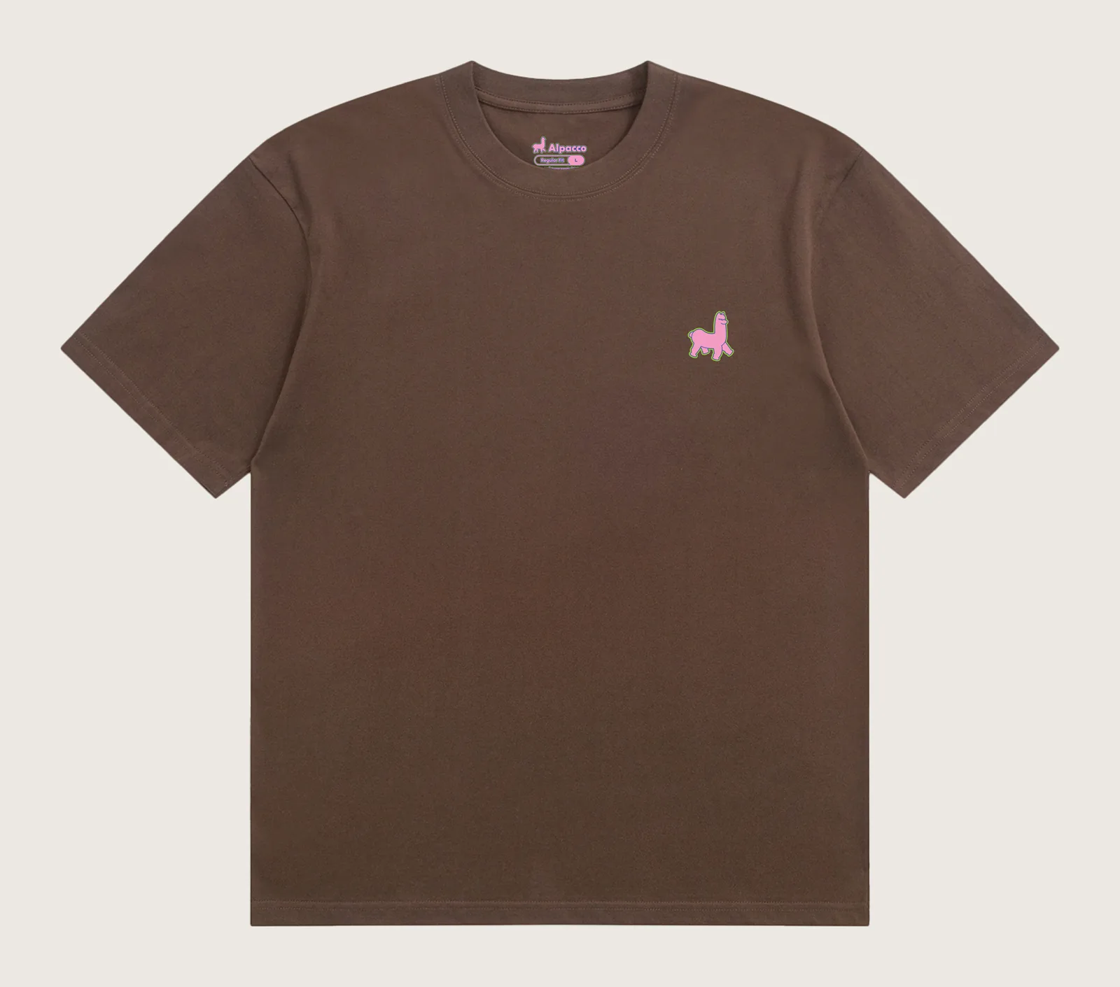 Streetwear outfit ideas female: Alpacco Logo Tee in Mocha Pink, front with small pink alpaca logo on the chest