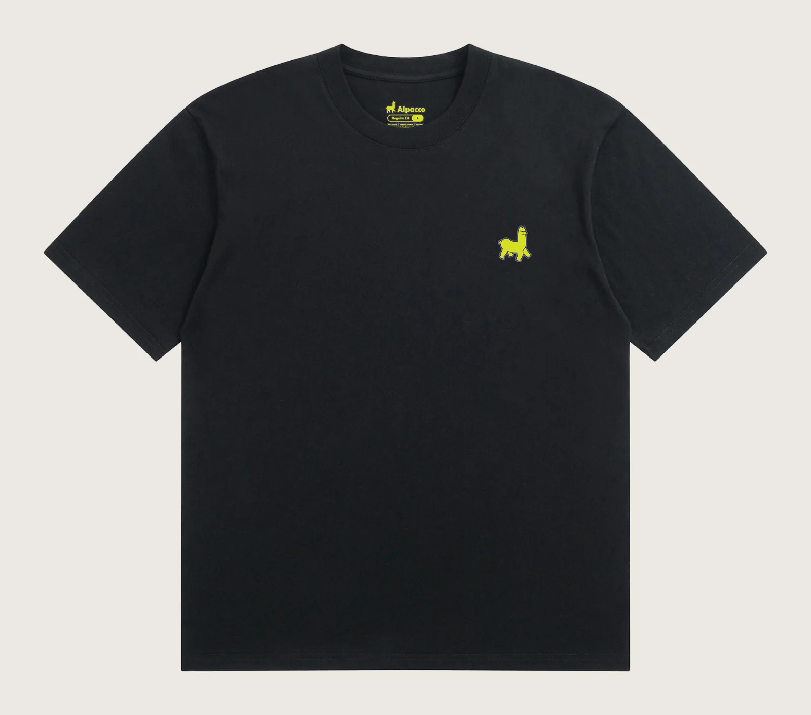 Streetwear clothing malaysia: Alpacco Logo Tee in Shadow Black, front with small yellow alpaca logo on the chest