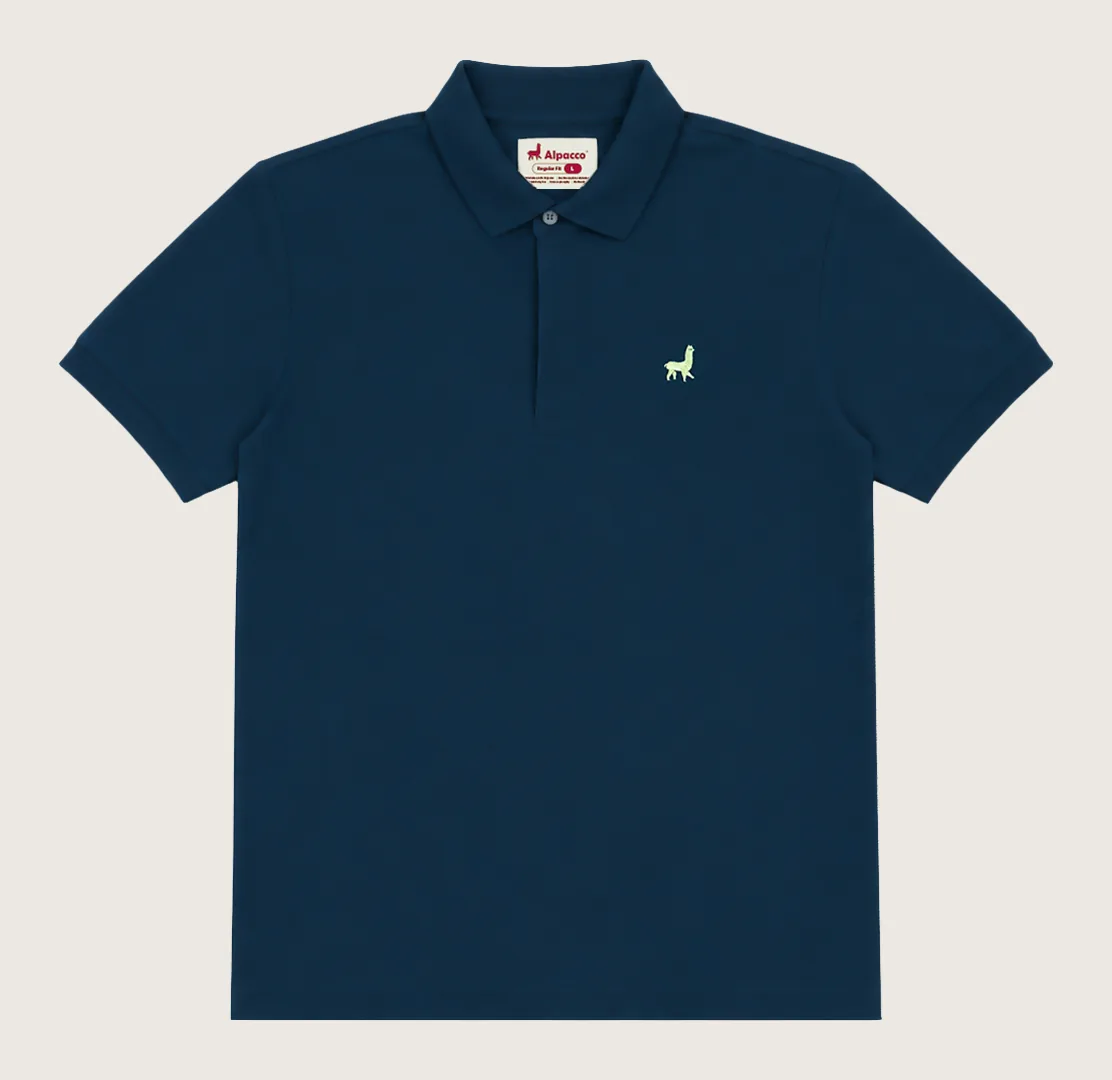 Polo shirt malaysia: Alpacco Paris Polo (AP Signature Polo) in Space Blue, front with small alpaca embroidery on the chest