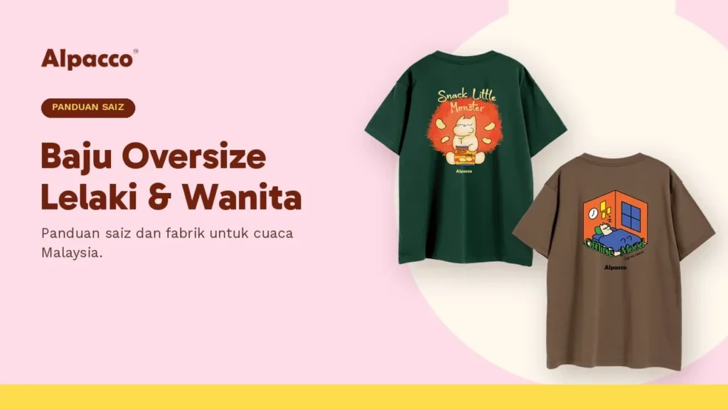 Baju oversize lelaki dan wanita Alpacco: Little Monster tee hijau dan MT Mood Tee coklat dengan cetakan belakang