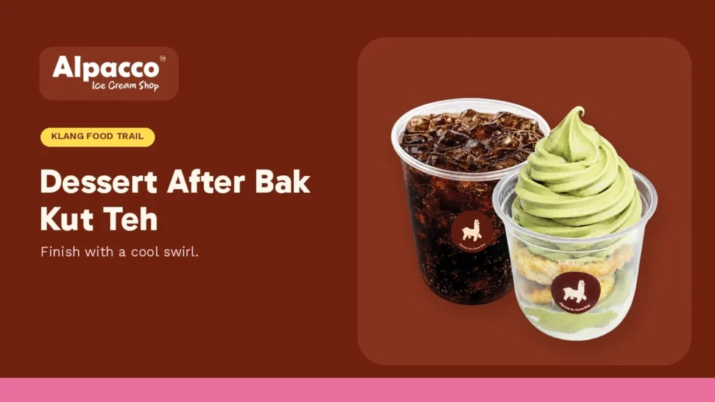 An Alpacco combo of iced coffee, mini donuts and pistachio soft serve, a dessert stop after bak kut teh in Klang