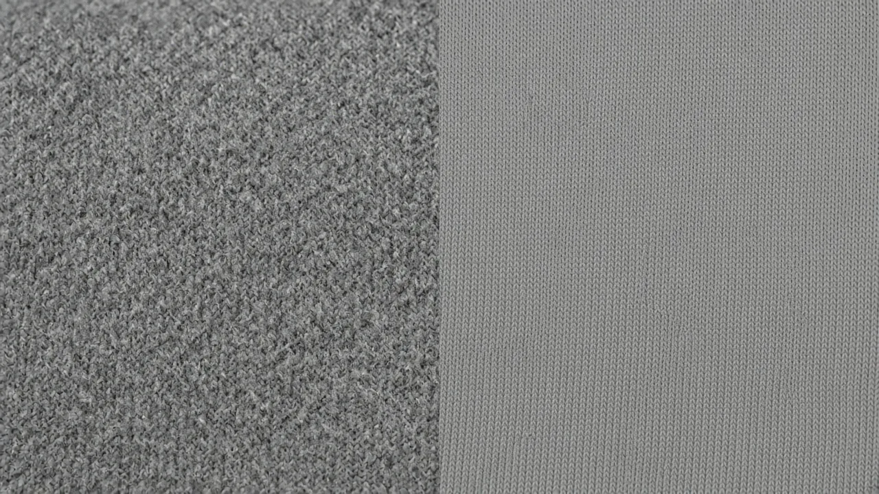 Side-by-side macro of two cotton knits, one fuzzy with pills and one smooth and tight