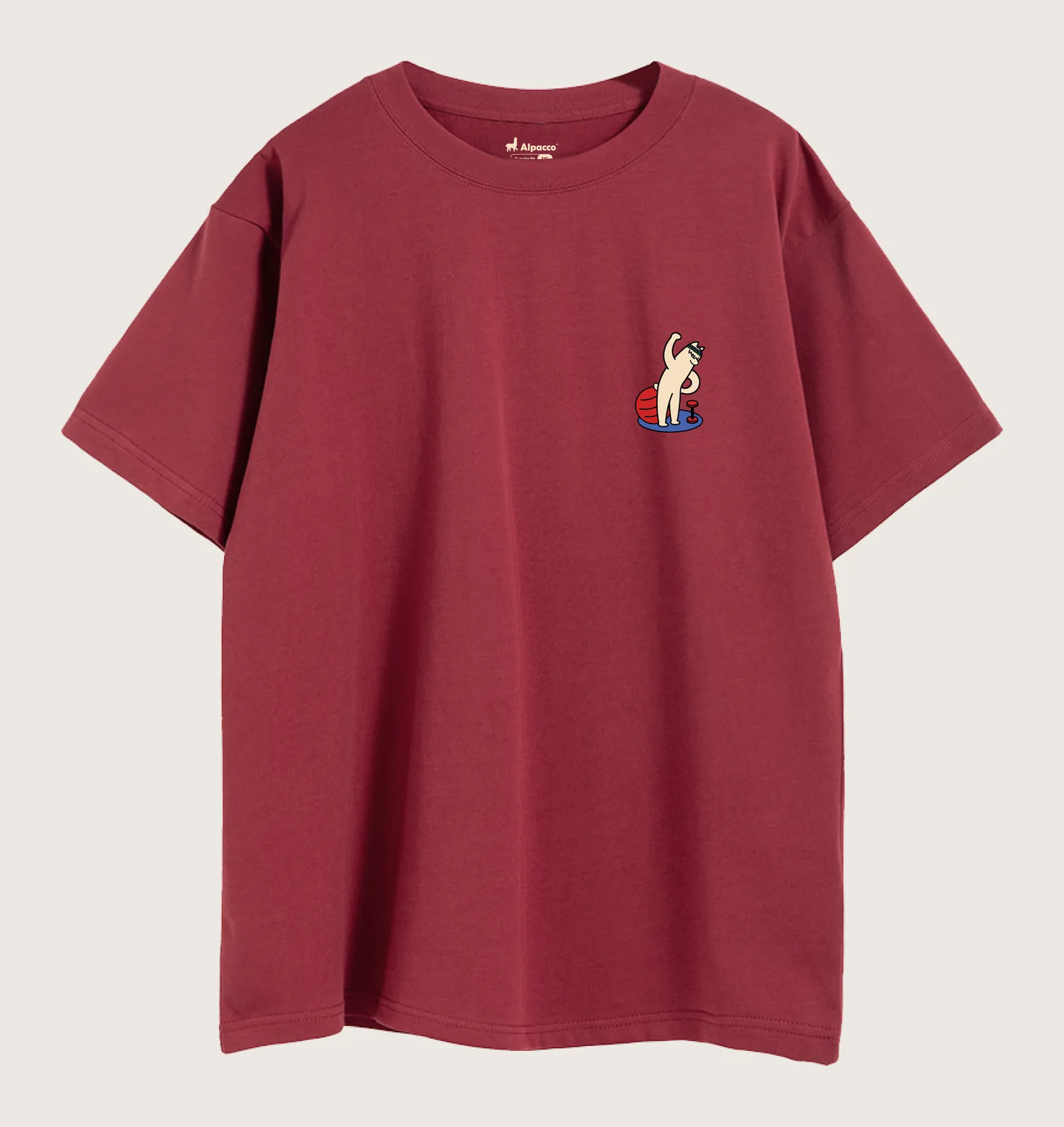 Deepavali outfit ideas in a festive colour: Alpacco Energy Mood oversized tee in maroon, front view