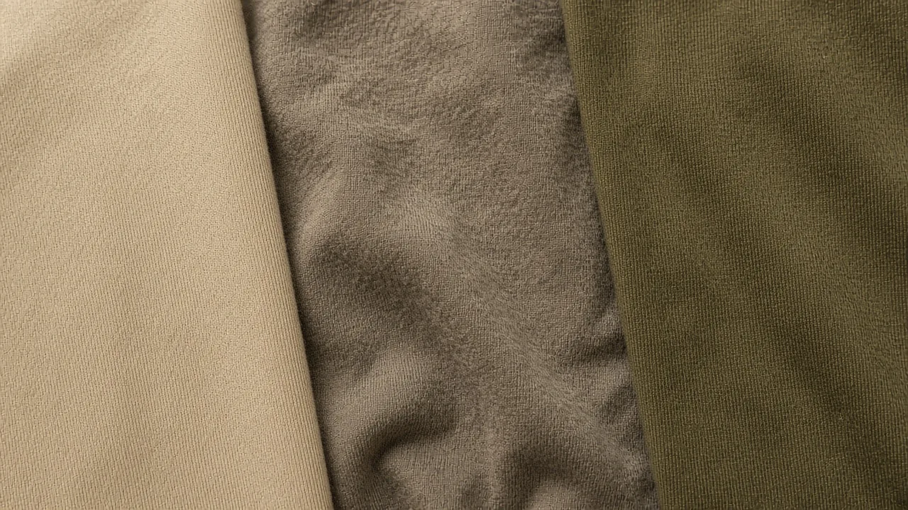 Close-up of smooth, washed and midweight cotton jersey fabrics side by side