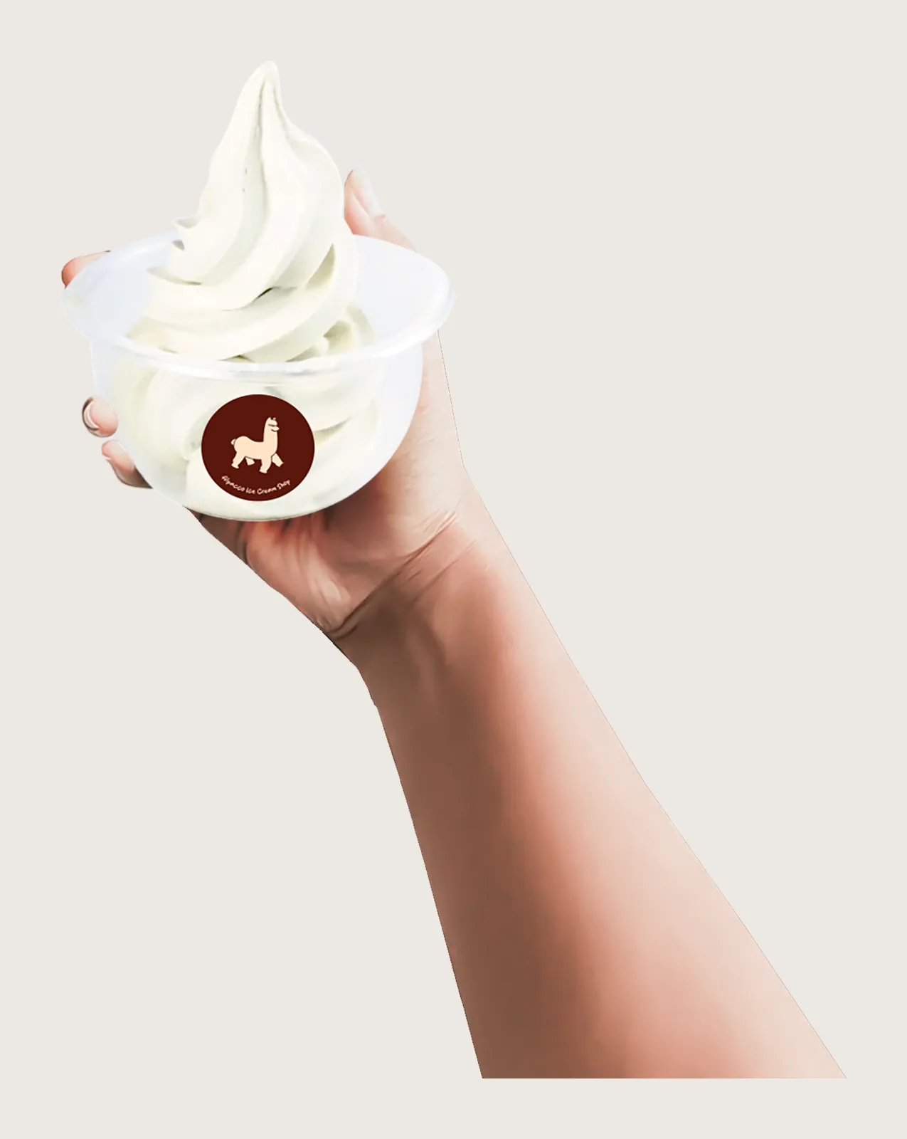 Halloween dessert ideas photo tip: hand holding up an Alpacco Milk (Farm Fresh) soft serve cup at cup level