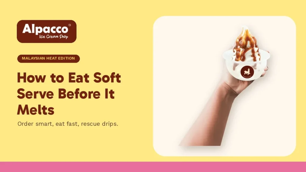A hand holding up an Alpacco soya soft serve cup, for tips on how to eat ice cream without melting