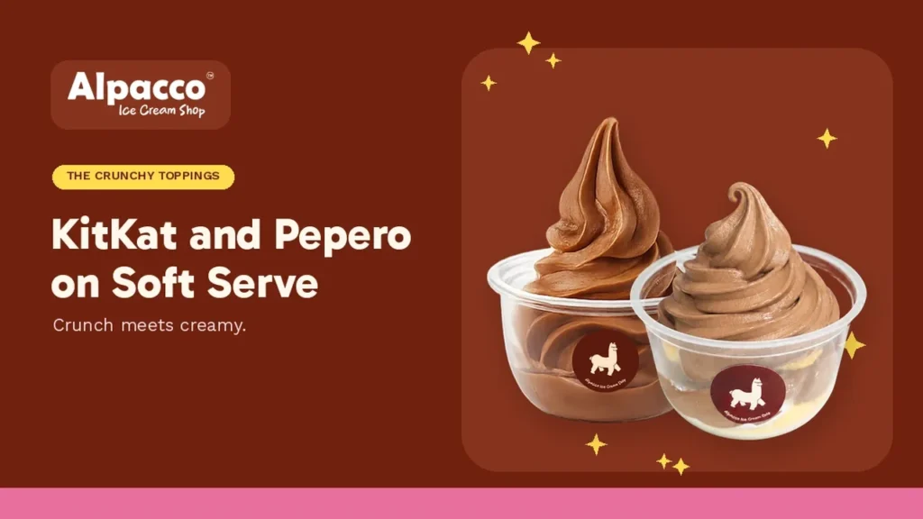 Two Alpacco chocolate soft serve cups, the flavour we pair with KitKat for ice cream in Klang