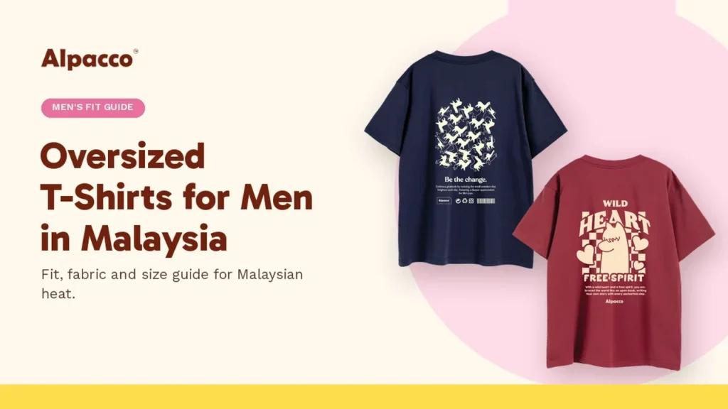 Alpacco oversized graphic tees in navy and maroon with back prints, for a men's oversized t-shirt guide in Malaysia