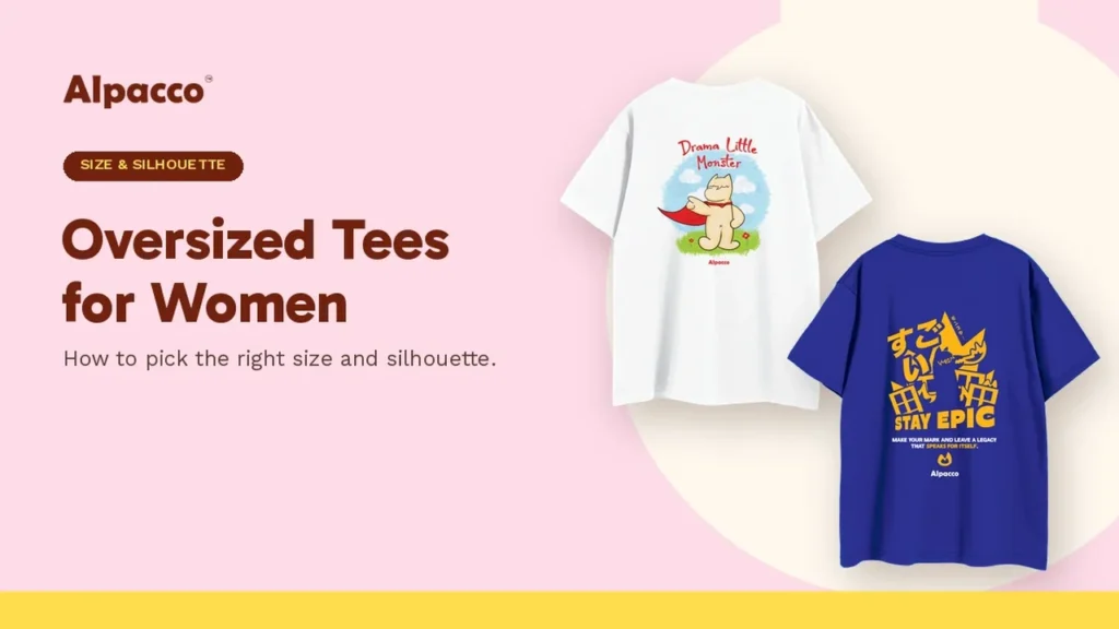Alpacco oversized tees for women: white Little Monster back print tee and royal blue graphic tee
