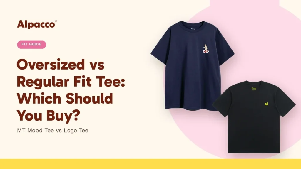 Alpacco MT Mood Tee oversized fit in navy next to the regular fit Logo Tee in black