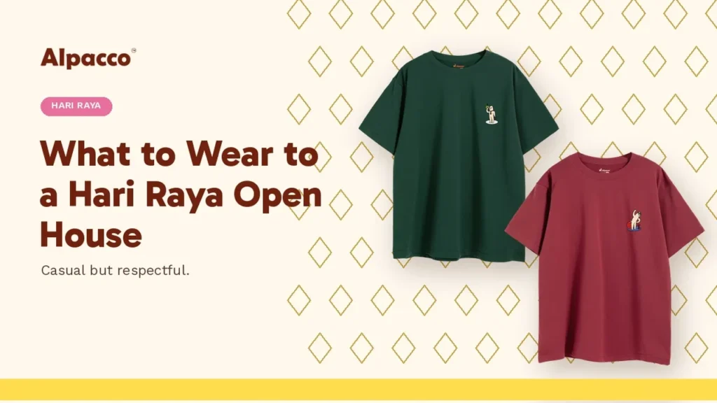 Alpacco MT Mood Tees in forest green and maroon for what to wear to a Hari Raya open house